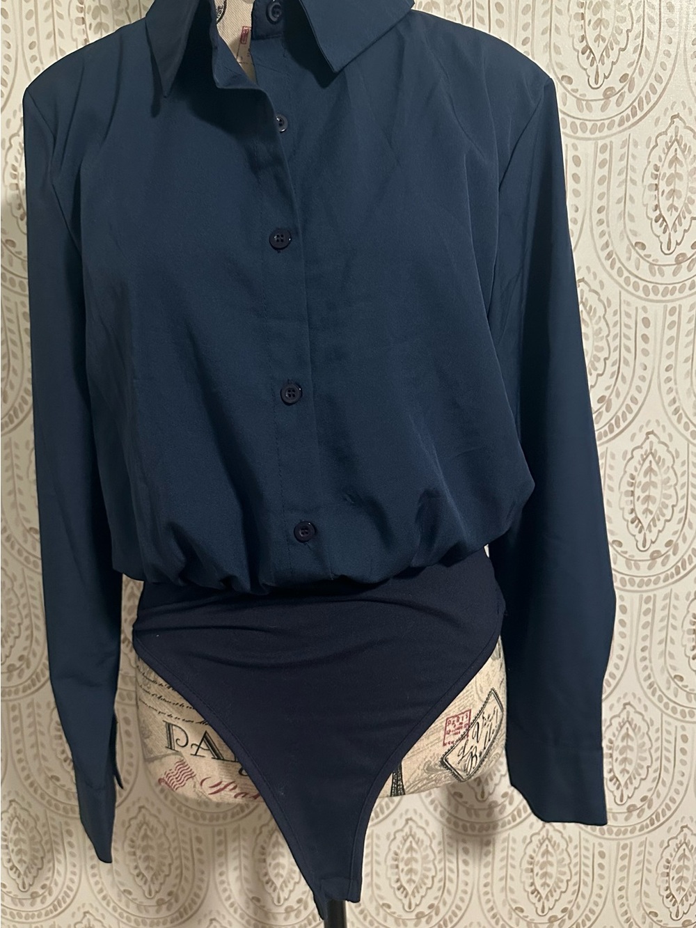 Women's Navy Button-Front Bodysuit Pants & Jumpsuits